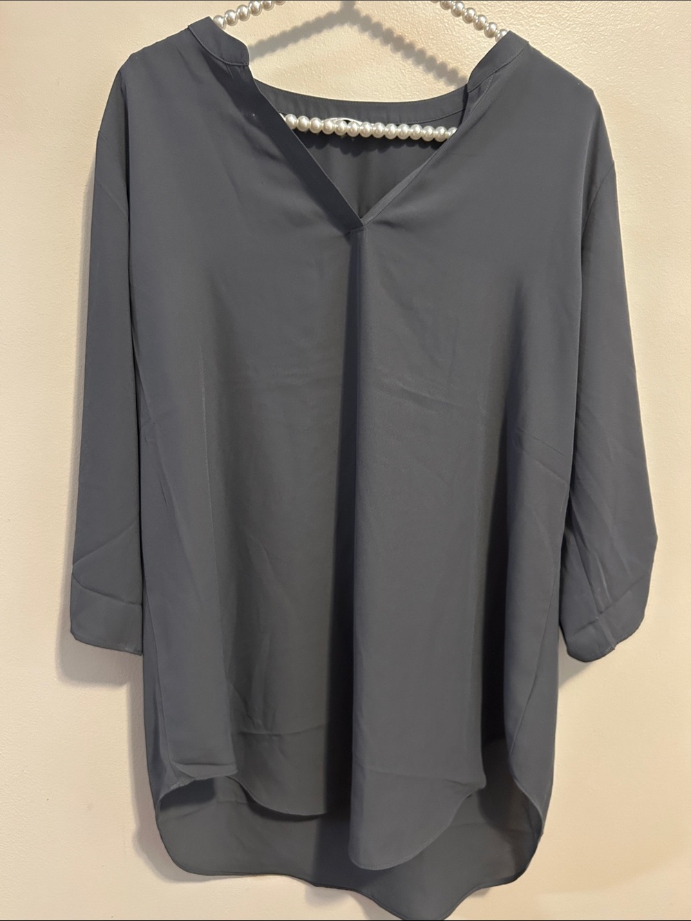 Port Authority Gray 3/4 Roll-Tab Sleeve V-Neck Tunic Blouse Size L
